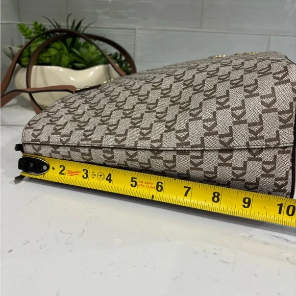 Karl Lagerfeld Paris Monogram Tote Bag Brown Logo Canvas Shoulder Bag w/ Charms - Picture 5 of 12